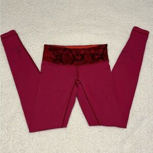 Lululemon Women Red Wunder Under II Full Length Reversible Leggings